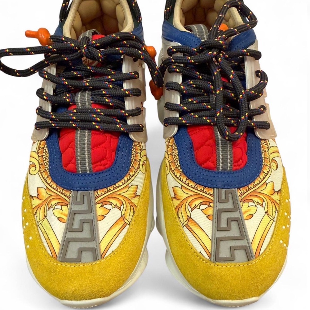 Versace Chain Reaction Baroque Sneakers IT40/US Men7/US Women10 Blue & Yellow - Picture 5 of 10